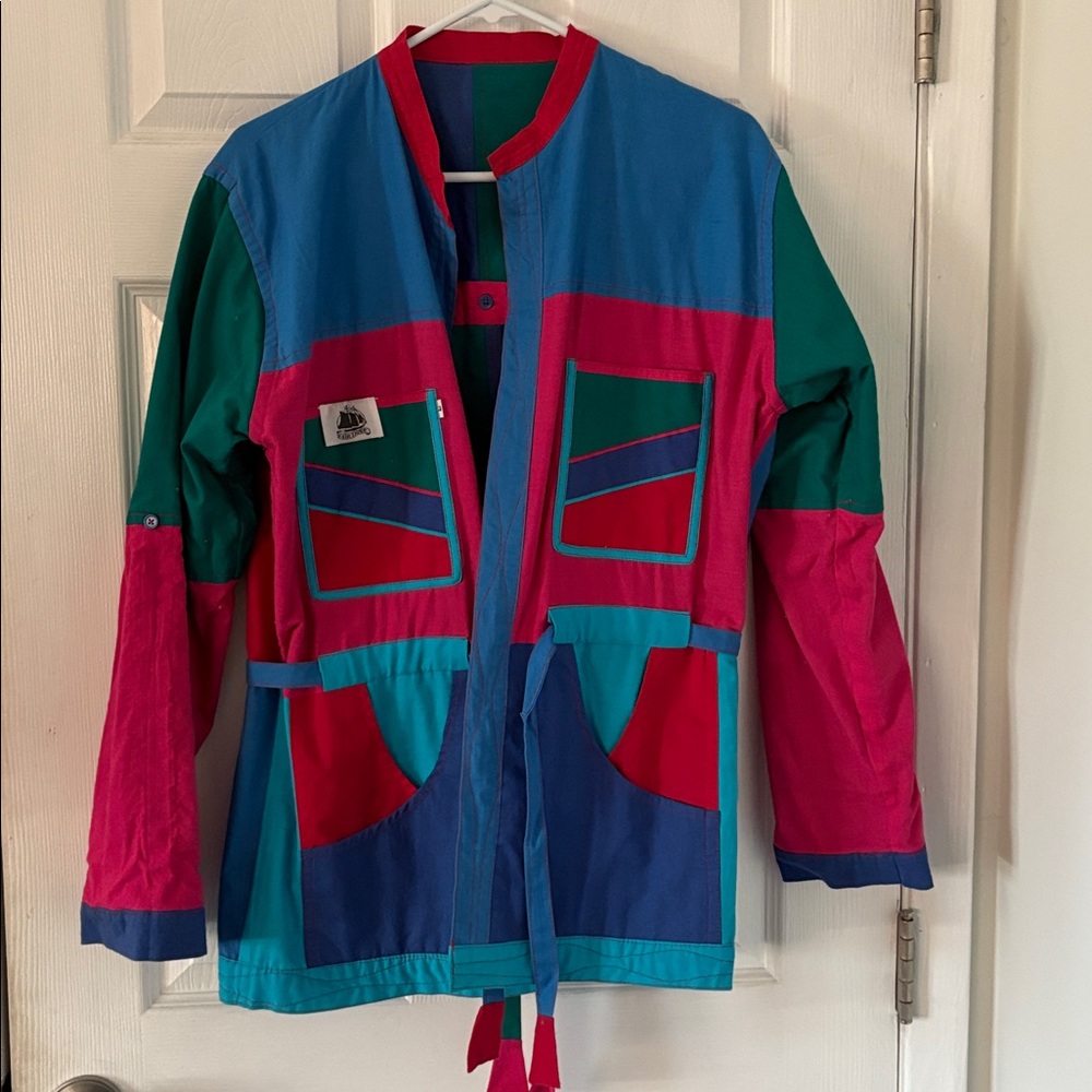 Colorblock Abstract Art Jacket Belted Statement Funky 90s Vintage Style Coat - Picture 4 of 8